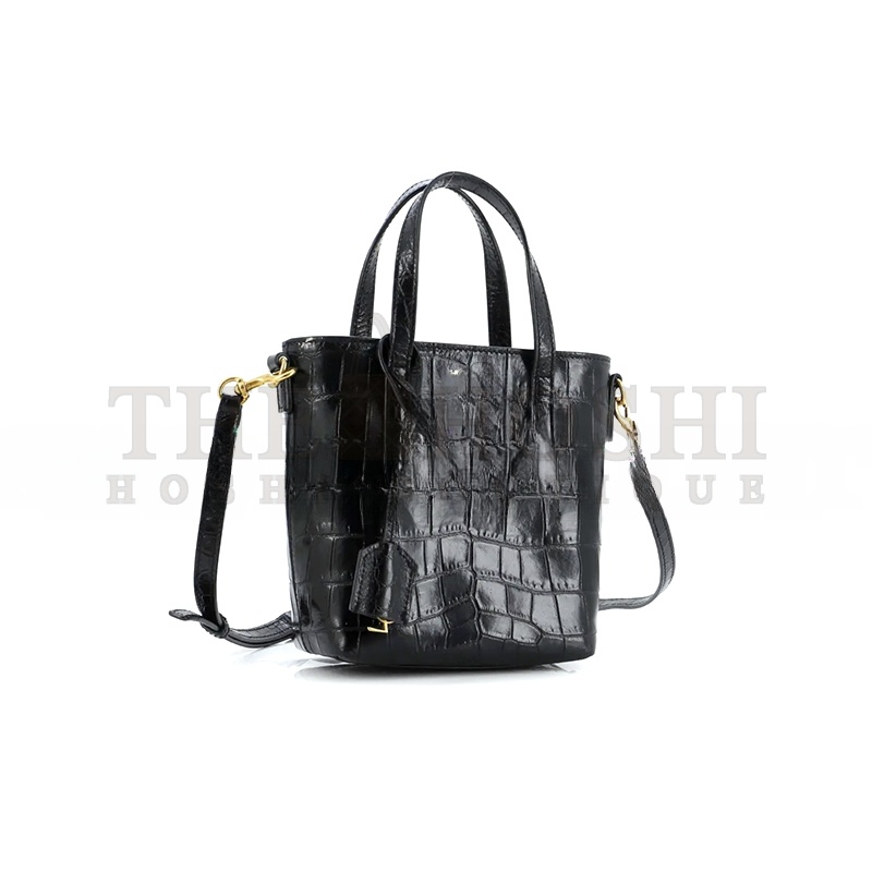 Y51 BLACK MINI TOY SHOPPING CROC-EFFECT LEATHER TOTE 51307168 (18*17*8cm) Master Quality